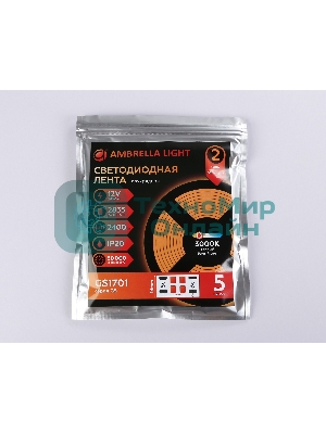 Светодиодная лента Ambrella light GS1701 2835 240Led/ 24W m/ 12V IP20 3000K/ 5000*10*1.2mm (2 конт.)