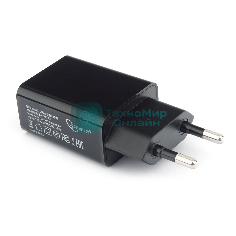 Сетевое зарядное устройство Cablexpert MP3A-PC-25 100/220V - 5V USB 1 порт, 2A, черный