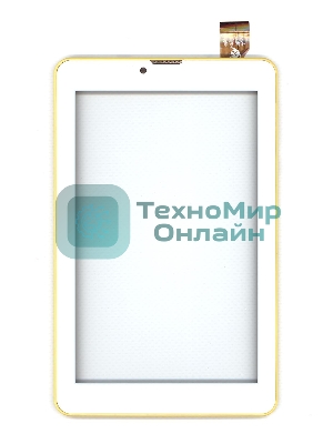 Сенсорное стекло (тачскрин) для Irbis TZ753, белое с желтой рамкой