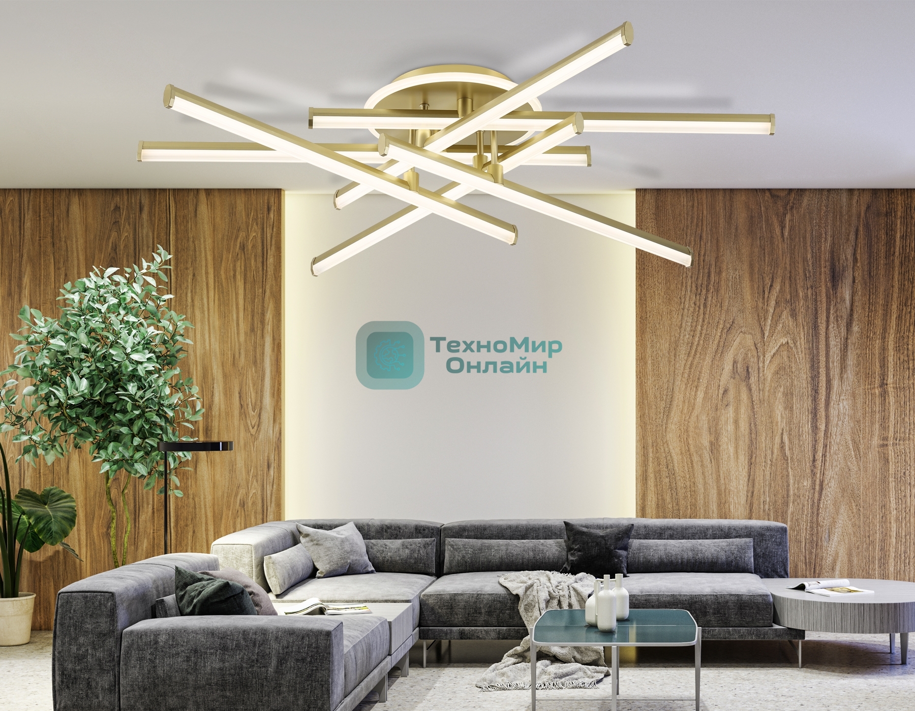Потолочный светодиодный светильник Ambrella light FL6254 GD золото 97W 3000K-6400K 805*760*170 (ПДУ ИК)
