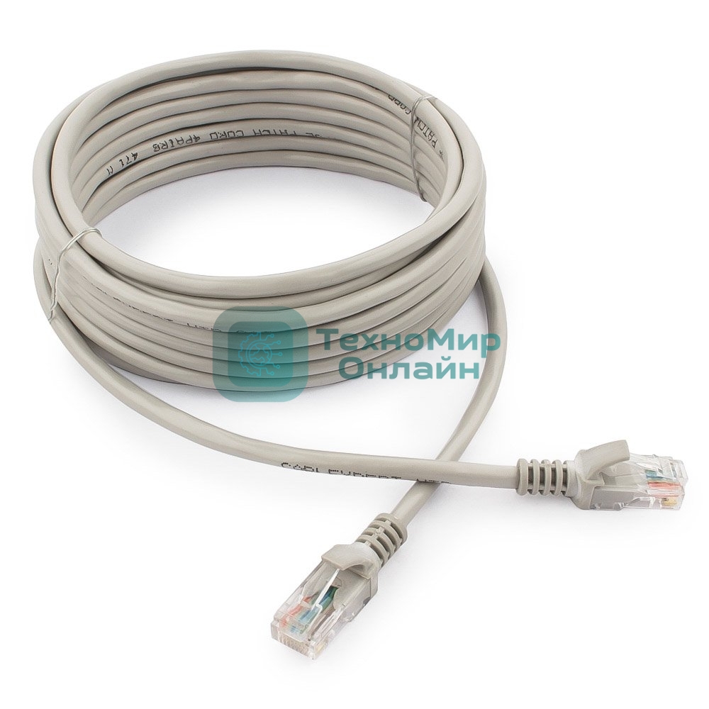Патч-корд UTP Cablexpert cat.5e, 5м, литой, многожильный серый