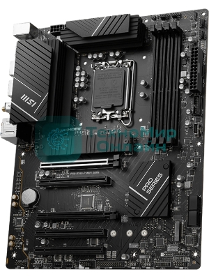 Материнская плата MSI PRO B760-P WIFI DDR4, LGA 1700, Intel B760, 4xDDR4, 4xSATA, 2xM.2, 1xPCIe 4.0 x16, 1xPCIe 4.0 x4, 3xPCIe 3.0 x1, 1xHDMI, 1xDP, 1xRJ45 2.5Gb, Wi-Fi 6E, Bluetooth 5.3, 1xUSB-C 3.2 Gen 2, 2xUSB-A 3.2 Gen 2, 4xUSB-A 2.0, 5x3.5мм, TOSLINK, 7.1, Standard-ATX