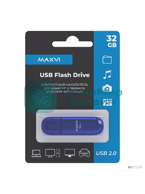 Флешка USB Maxvi P1 blue (FD32GBUSB20C10P1), 32Gb, USB 2.0, R/W 15/5, синий