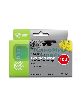 Картридж струйный Cactus CS-PFI102Y желтый (130мл) для Canon IP iPF500/iPF600/iPF700/MFP M40/iPF765/LP17/LP24