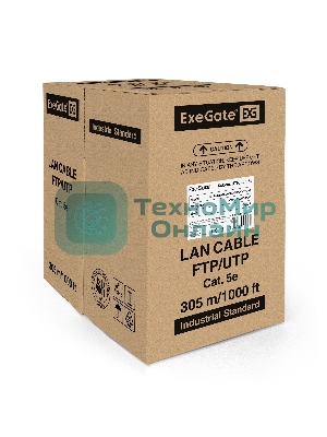 Кабель ExeGate UTP 4 пары кат.5e CCA, 25AWG, бухта 305м, серый, PVC