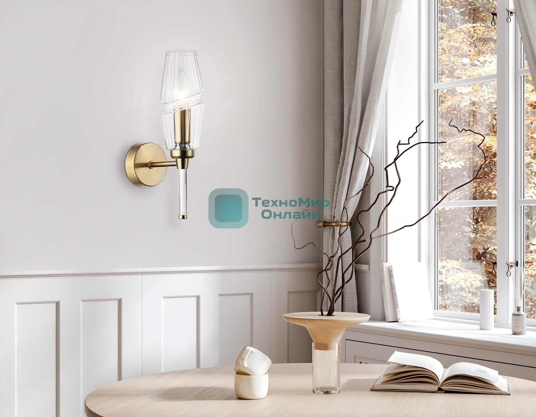 Настенный светильник Ambrella light LH55204 BS/CL латунь/прозрачный E14 max 40W 150*80*280