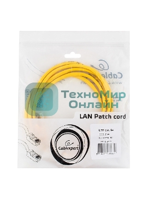 Патч-корд UTP Cablexpert cat.5e, 2м, литой, многожильный, желтый