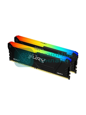 Оперативная память Kingston Fury Beast, DDR4, 32GB (2x16GB), 3200MHz, CL16, DIMM, с радиатором, RGB, черный