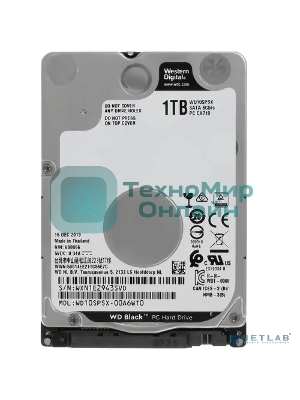 Жесткий диск WD 1Tb 7200rpm SATA-III WD10SPSX черный 64Mb 2.5