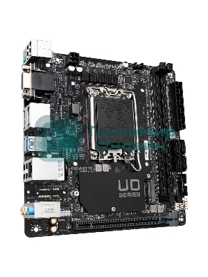 Материнская плата Gigabyte H610I, LGA 1700, Intel H610, 2xDDR5, 4xSATA, 1xM.2, 1xPCIe 4.0 x16, 1xHDMI, 1xVGA, 2xDP, 1x 1Gb LAN, 2xUSB-A 3.2 Gen 1, 4xUSB-A 2.0, 3x 3.5 мм, 7.1, Mini-ITX
