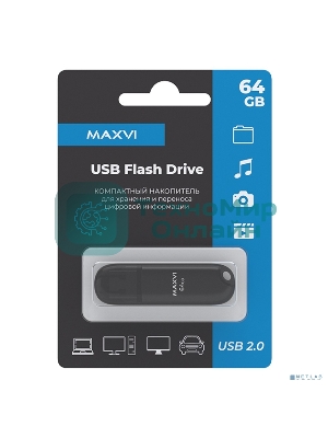 Флешка USB Maxvi P1 black (FD64GBUSB20C10P1), 64Gb, USB 2.0, R/W 12/5, черный