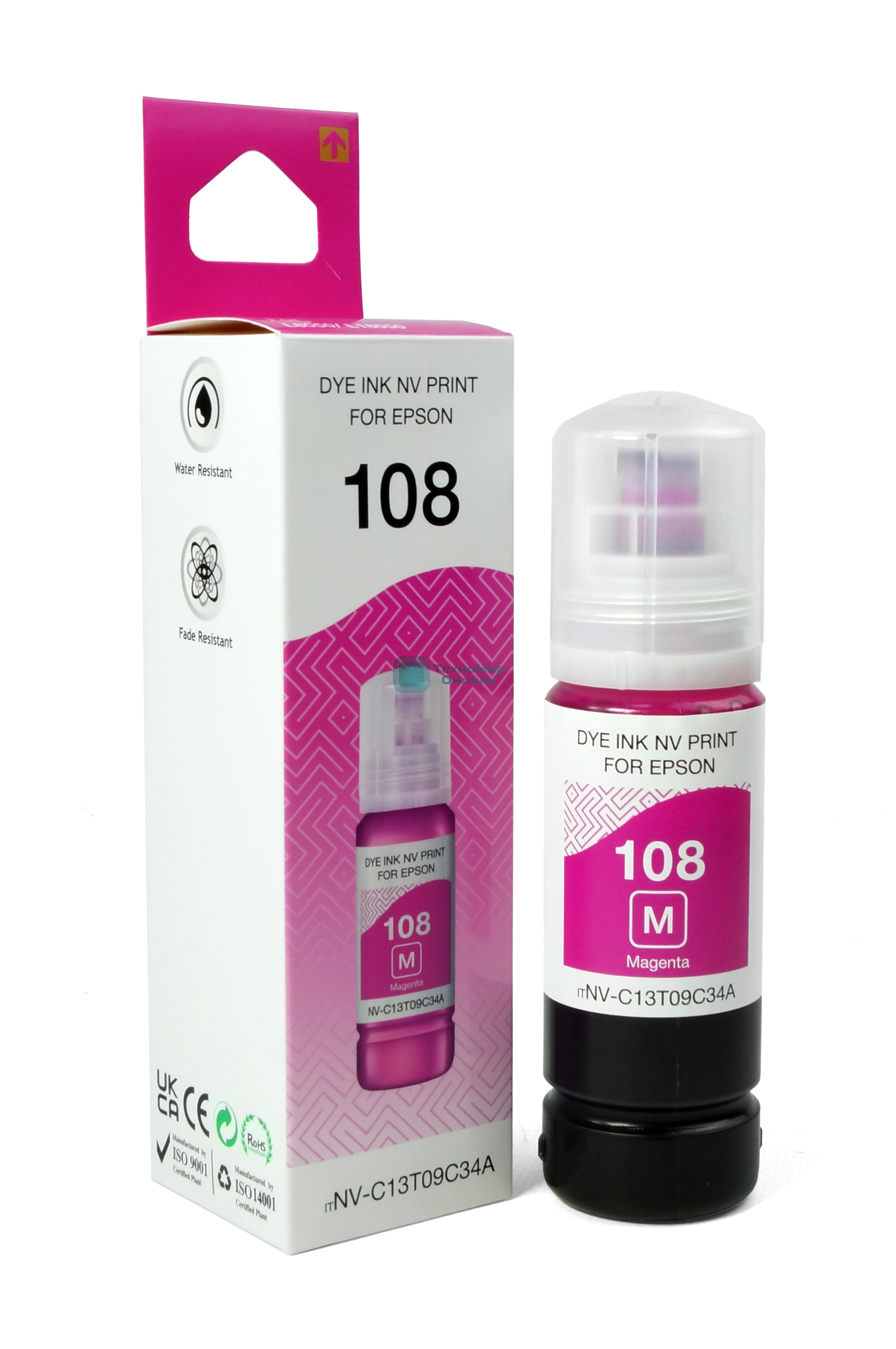 Чернила NVPrint 108 (NV-C13T09C34A) для Epson L8050, L18050 (70 мл) Magenta (в коробке) совместимые