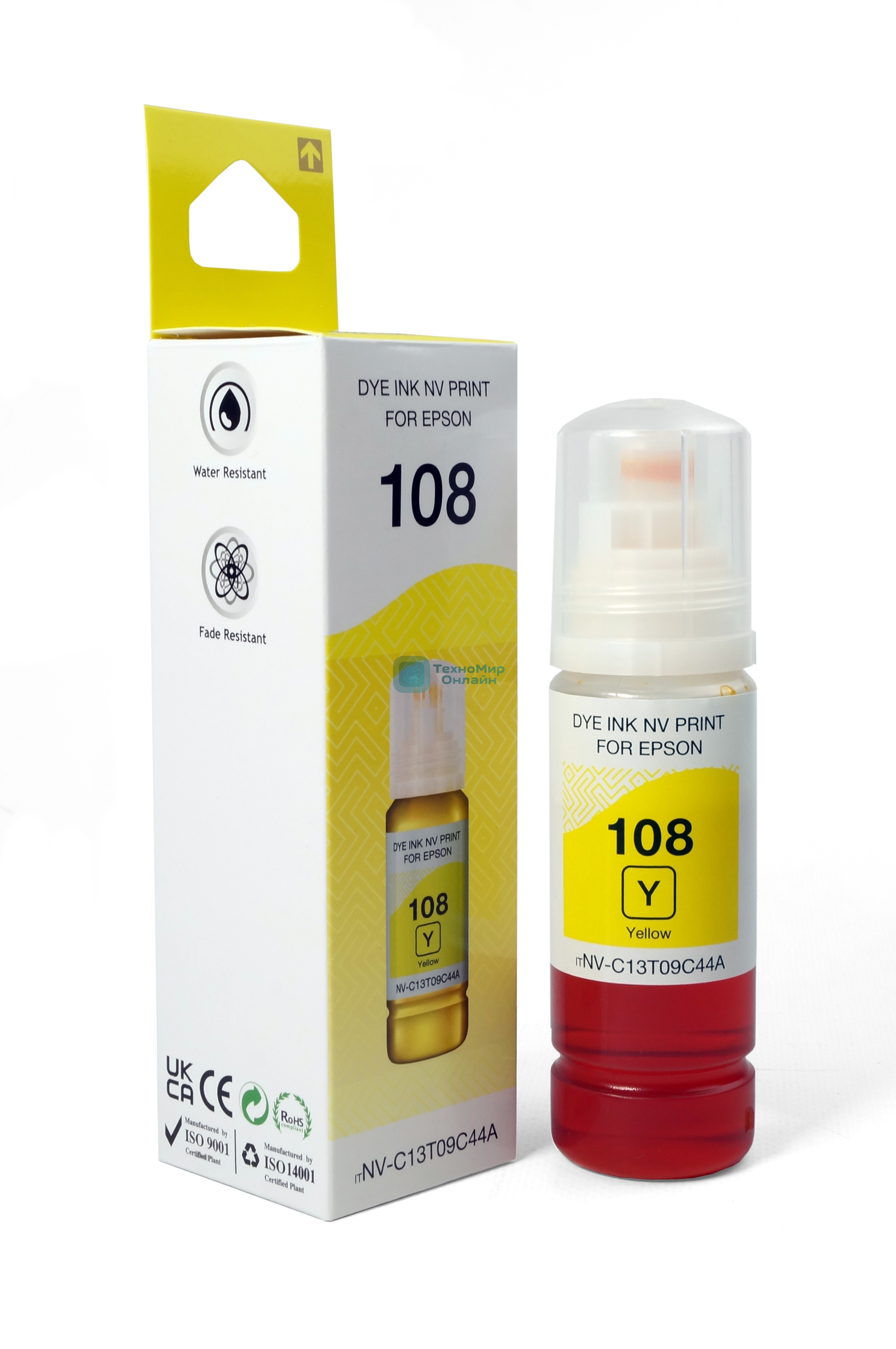 Чернила NVPrint 108 (NV-C13T09C44A) для Epson L8050, L18050 (70 мл) Yellow (в коробке) совместимые