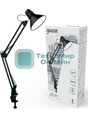 Светильник Gauss GT0012 настольный на струбцине E27 черный 60Вт