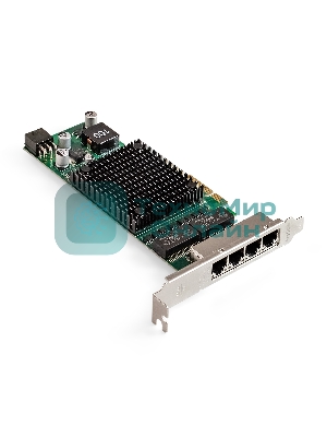 Сетевой адаптер ExeGate EXE-I350-T4V2-PoE (PCI-E x4 v2.1, порты 4xRJ45 PoE (медные, с поддержкой PoE), 10/100/1000Mbps, Gigabit Frame Grabber NIC Intel Chipset NHI350AM4)