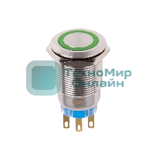Кнопка антивандальная Rexant Ø19 12В Фикс (5с) ON-OFF/OFF-ON подсв/зеленая