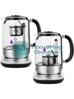 Чайник электрический Kitfort KT-6116 1.7 л, 2200 Вт, нержавеющая сталь/черный (корпус: стекло)