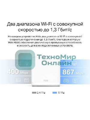 Бесшовный Mesh роутер Mercusys Halo H30G(2-pack) AC1300 10/100/1000BASE-TX
