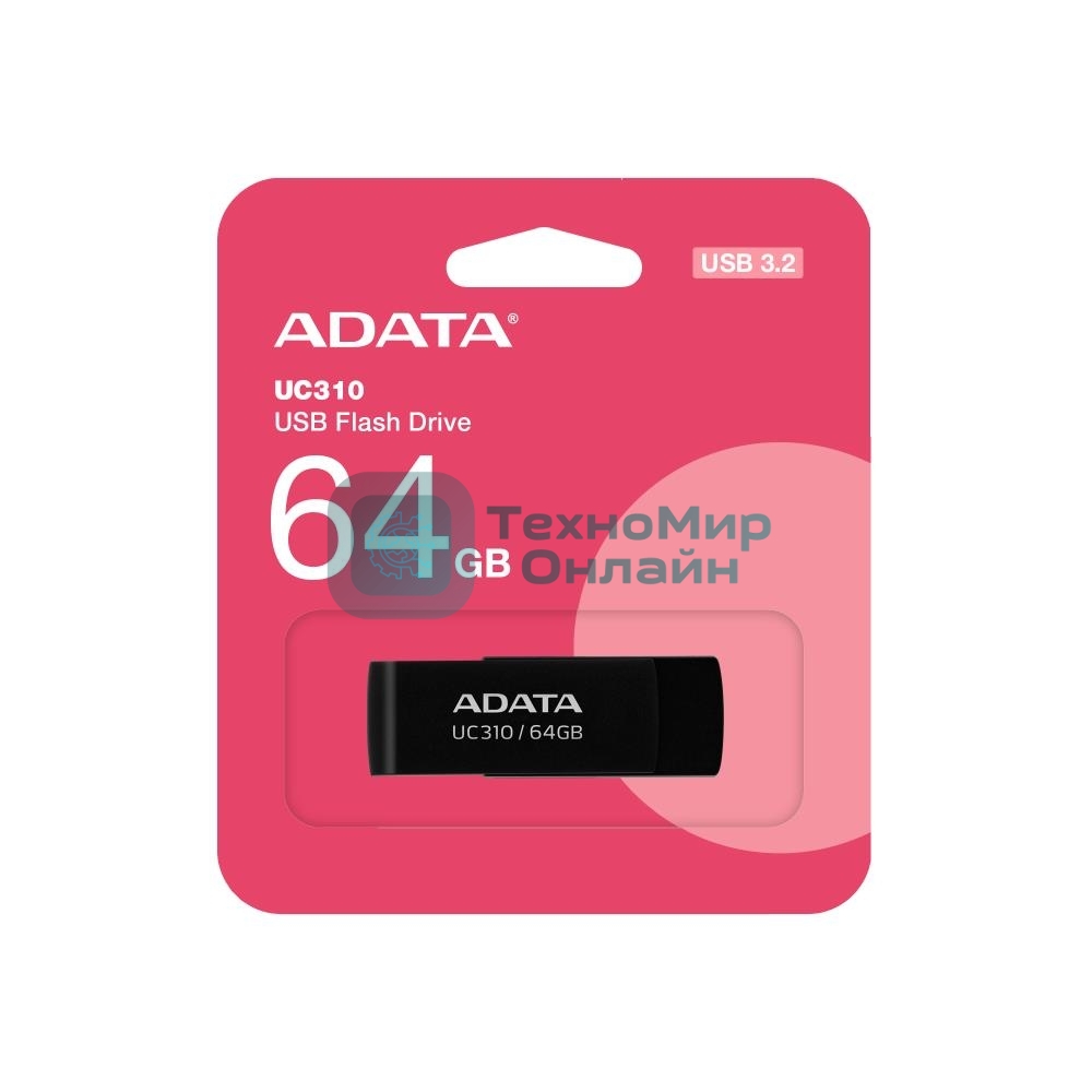 Флешка USB ADATA UC310 (UC310-64G-RBK), 64Gb, USB 3.2, R/W 100/30, черный