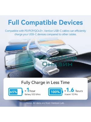 Кабель Vention USB 2.0 CM/CM - 1м. черный 3А PD60W