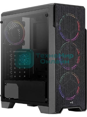 Компьютерный корпус Aerocool/Formula Ore Saturn FRGb-G-BK-v1 (2xUSB, 2xAudio, 0.5 мм,3x120 мм FAN, прозрачная стенка-закаленное стекло, ATX,