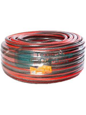 Шланг поливочный ПВХ усиленный премиум пищевой трехслойн. армир. 3/4 50м черный/красный Вихрь 73/7/2/8