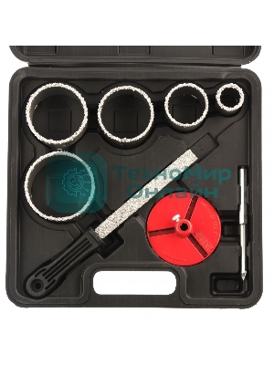 Набор коронок Matrix по керамич. плитке, 33-53-67-73-83 мм + напил., в пласт.боксе, 6-гран.хвост.