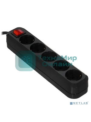 Сетевой фильтр 5bites SP5B-318 5S, 3x1.5 мм2, 16A, ABS, 1.8 м, черный