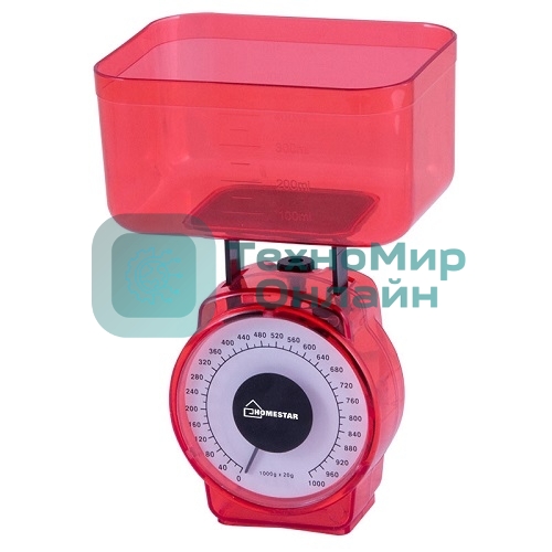 Весы кухонные механические HOMESTAR HS-3004М, 002795 красный, макс.нагрузка 1кг (в уп. 40 шт)