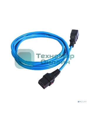 Шнур питания с фиксатором REM IEC 60320 C19/IEC 60320 C20, 16 А/250 В (3 x 1,5), 3 м, синий R-16-Cord-C19-C20-3-Blue