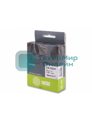 Картридж ленточный Cactus CS-TZ241 18 мм, 8 м, черный шрифт, белый фон, для BROTHER 1230/1280/1280VP/2700VP