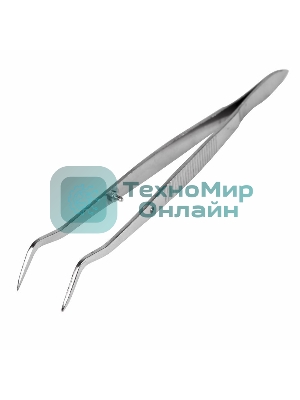 Пинцет изогнутый Rexant узкий, фиксатор, рифленый 160 мм