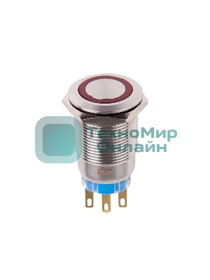 Кнопка антивандальная Rexant Ø19 12В Фикс (5с) ON-OFF/OFF-ON подсв/красная