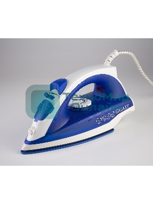 Утюг Galaxy Line GL 6121, синий, паровой, 1600 Вт, керамическое покрытие подошвы, указатель максимального уровня воды, индикатор нагрева, вертикальное отпаривание, паровой удар, функция увлажнения, защита от перегрева, резервуар для воды 470 мл, подача пара до 50 г/мин, паровой удар до 230 г/мин