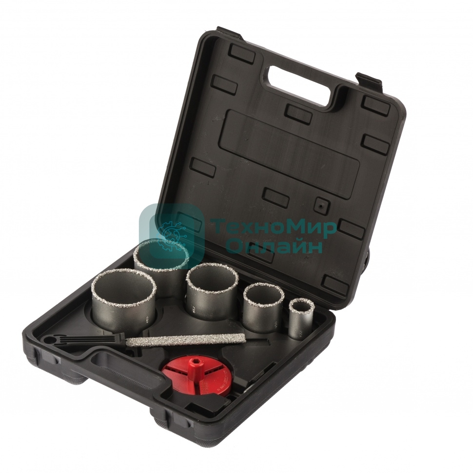 Набор коронок Matrix по керамич. плитке, 33-53-67-73-83 мм + напил., в пласт.боксе, 6-гран.хвост.