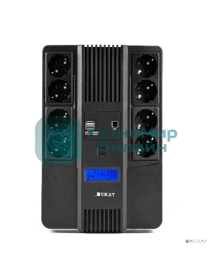 Источник бесперебойного питания Бастион SKAT-UPS 800-AID-IN-1x9-8 ИБП 220В 480Вт, LCD, АКБ 1x 9А·ч, line interactive, мод.синус, 8хSchuko,2xUS (8933)