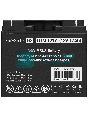 Батарея для ИБП ExeGate ES255177RUS DTM 1217/EXS12170 (12V 17Ah), клеммы под болт М5