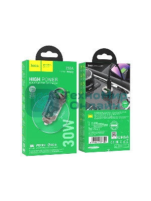 Автомобильное зарядное устройство Hoco Z53A 30Вт, USB, Type-C, черный, коробка