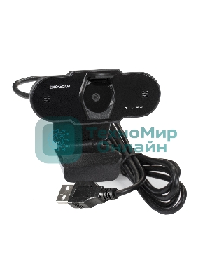 Веб-камера ExeGate BlackView C615 1920x1080, 30 кадр/с, USB Type-A, микрофон (шумоподавление), шторка приватности, универсальное крепление, штатив в комплекте