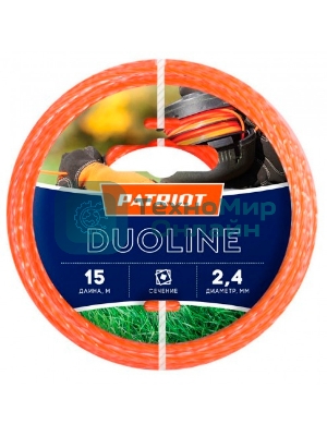 Леска для садовых триммеров Patriot Duoline d=2.4мм L=15м