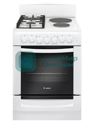 Плита комбинированная Gefest ПГЭ 6112-02 0112 белый, конфорок 2 газовых и 2 электрических, духовка 55 л, 60 см x 85 см x 60 см