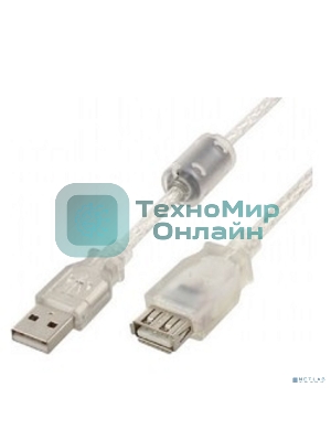 Кабель Cablexpert USB2.0 Pro, AM/AF, 3м, экран, 2 феррит.кольца, прозрачный (CCF-USB2-AMAF-TR-10)
