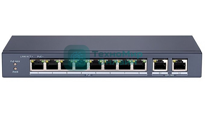 Сетевой неуправляемый коммутатор 8 RJ45 1000M PoE портов 1 Uplink порт 1000М Ethernet; 1 SFP порт 1000М Ethernet; IEEE802.3af IEEE802.3at; бюджет PoE 58Вт; поддержка режима передачи до 100м20 Gbps; защита от перенапряжений DC48В 1.5A; 65Вт;-10 C...+55C.