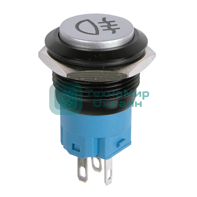 Кнопка антивандальная Rexant Ø19 Фикс 12В (2с) ON-OFF зеленая (Противотуманки)