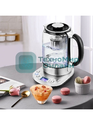 Чайник электрический Kitfort KT-6116 1.7 л, 2200 Вт, нержавеющая сталь/черный (корпус: стекло)