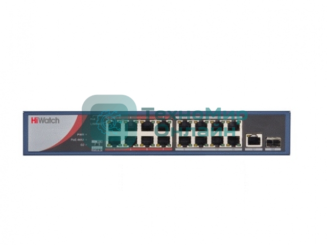 Сетевой неуправляемый коммутатор 16 RJ45 1000M PoE портов 2 SFP Uplink порта 1000М Ethernet; IEEE802.3af IEEE802.3at; бюджет PoE 125Вт; поддержка режима передачи до 100м 36 Gbps; защита от перенапряжений 100 to 240 VAC 2.5A; 150Вт;-10 C...+55C.
