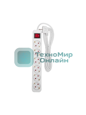 Удлинитель STANDARD 6 гнезд, 3м, 3х1,0мм², с/з, с выключателем, белый Rexant
