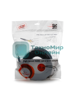 Кабель Cablexpert HDMI CC-HDMI4-15M, 19M/19M, v2.0, медь, позол.разъемы, экран, 15м, черный, пакет