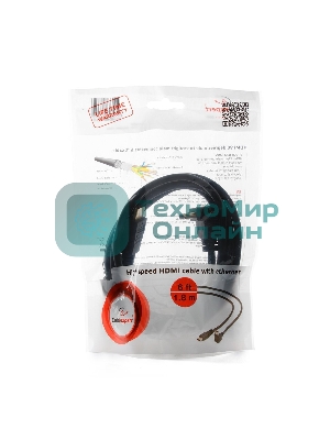 Кабель Cablexpert HDMI CC-HDMI490-6, 19M/19M, v2.0, медь, позол.разъемы, экран, угловой, 1.8м, черный, пакет