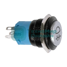 Кнопка антивандальная Rexant Ø19 Фикс 12В (2с) ON-OFF зеленая (Противотуманки)